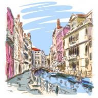 Фреска Рисованный город с набережной