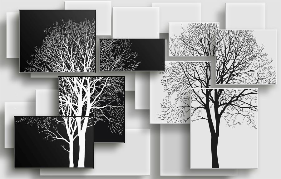 Картина на холсте Черно белые деревья, арт hd1498901
