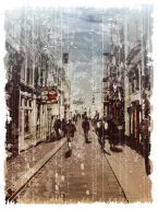 Фотообои Нарисованная улица в ретро стиле