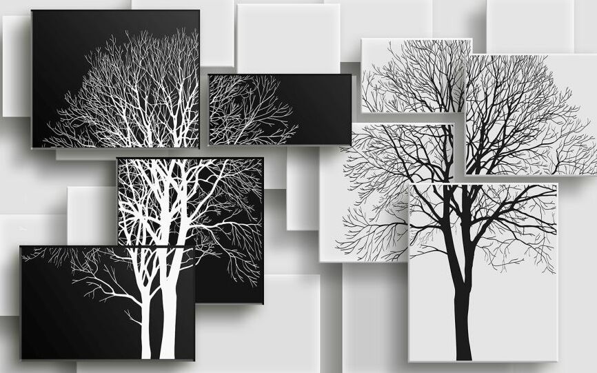 Картина на холсте Черно белые деревья, арт hd1498901